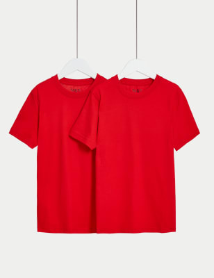 

M&S Collection Pack de 2 camisetas escolares 100% algodón unisex (2-16 años) - Red, Red