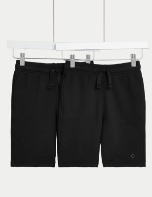 Goodmove 2pk Unisex School Sweat Shorts (2-16 Yrs) - 11-12 - Black, Black,Navy