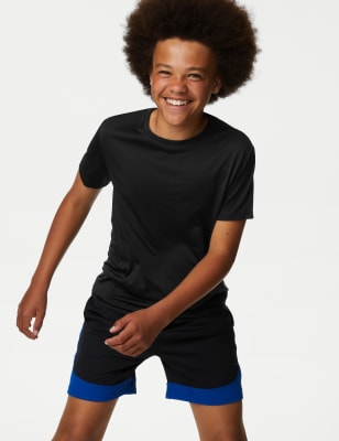 Marks And Spencer Unisex,Boys,Girls Goodmove Unisex Sports T-Shirt (6-16 Yrs) - Black Mix, Black Mix