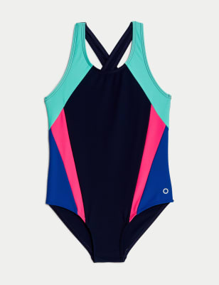 

Girls Goodmove Colour Block Swimsuit (6-16 Yrs) - Navy Mix, Navy Mix