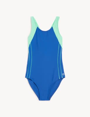 Goodmove Girl's Sports Swimsuit (6-16 Yrs) - 6-7 Y - Cobalt, Cobalt,Black Mix