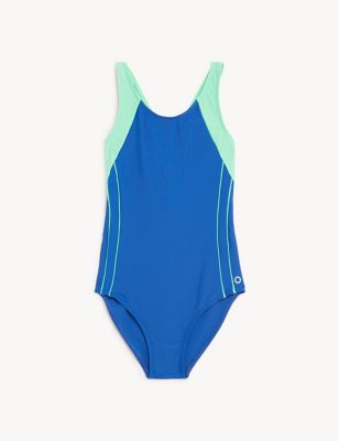 Goodmove Girls Sports Swimsuit (6-16 Yrs) - 12-13 - Cobalt, Cobalt,Black Mix