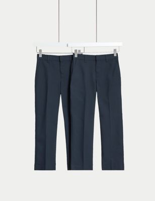 M&S Boys 2-Pack Regular Leg School Trousers (2-18 Yrs) - 17-18 - Navy, Navy,Charcoal
