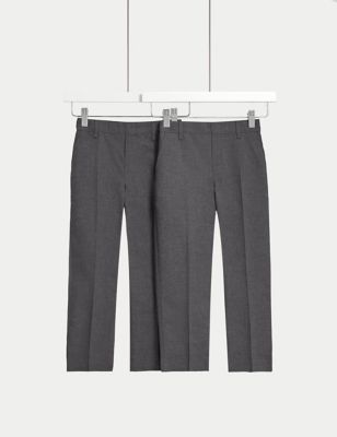 M&S Boys 2-Pack Easy Dressing School Trousers (3-18 Yrs) - 14-15 - Grey, Grey,Black