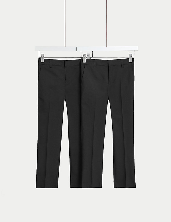 2pk Boys Slim Leg Longer Length School Trousers (2-18 Yrs) - GR