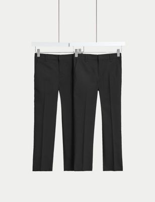 M&S Boys 2-Pack Slim Leg Longer Length School Trousers (2-18 Yrs) - 6-7 YXL - Black, Black,Grey