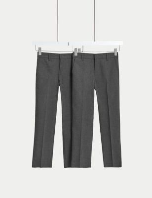 Marks And Spencer Boys M&S Collection 2pk Boys' Slim Leg Plus Waist School Trousers  (2-18 Yrs) - Grey