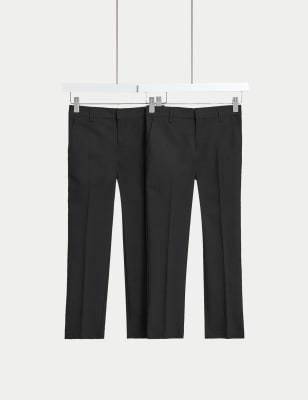 M&S Boys 2-Pack Slim Leg Plus Waist School Trousers (2-18 Yrs) - 7-8 Y - Black, Black