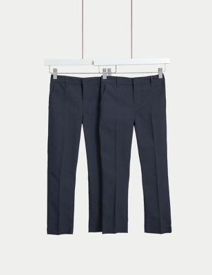 M&S Boys 2-Pack Skinny Leg School Trousers (2-18 Yrs) - 7-8 Y - Navy, Navy,Grey,Charcoal,Black