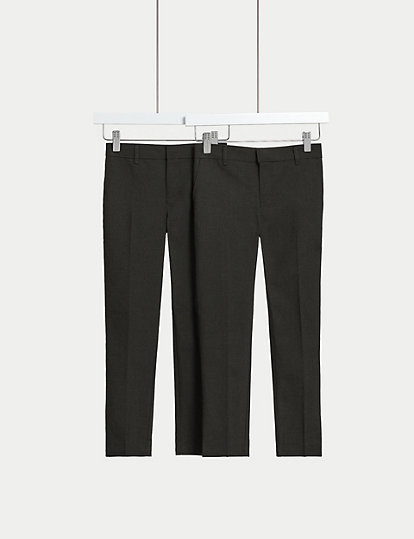 M&S Collection 2Pk Boys' Skinny Leg School Trousers (2-18 Yrs) - 11-12 - Charcoal, Charcoal