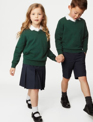 Marks And Spencer Unisex,Boys,Girls M&S Collection 2pk Unisex Pure Cotton School Jumper (3-18 Yrs) - Green