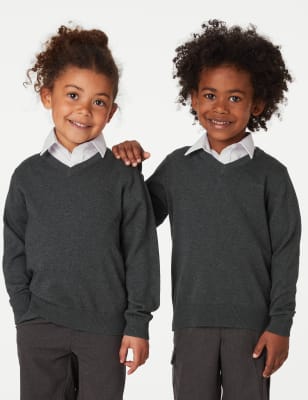 M&S 2pk Unisex Pure Cotton School Jumper (3-18 Yrs) - 14-15 - Grey, Grey,Black,Navy,Burgundy,Brown,G