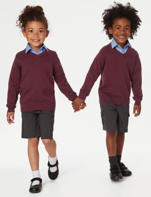 Marks And Spencer Unisex,Boys,Girls M&S Collection 2pk Unisex Pure Cotton School Jumper (3-18 Yrs) - Burgundy