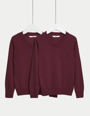 

Unisex,Boys,Girls M&S Collection 2pk Unisex Pure Cotton School Jumper (3-18 Yrs) - Burgundy, Burgundy