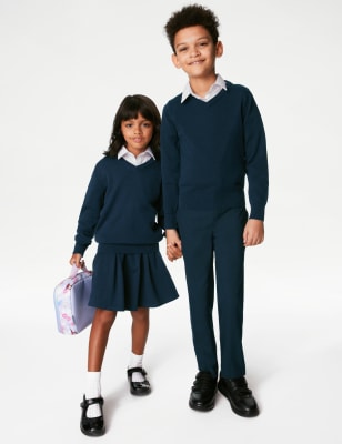 Marks And Spencer Unisex,Boys,Girls M&S Collection 2pk Unisex Slim Fit Cotton School Jumpers (3-18 Yrs) - Navy