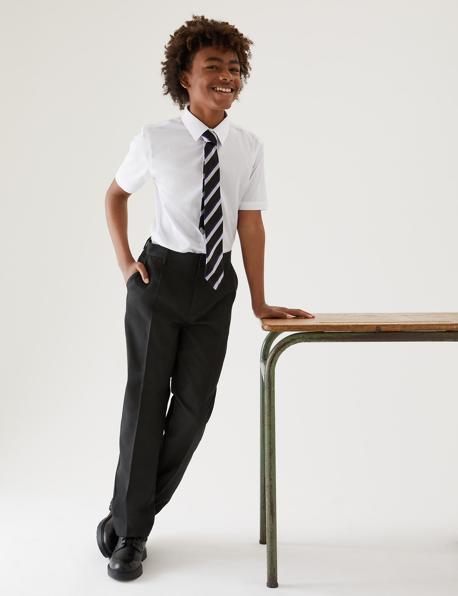 Boys M&S School Uniform Full Length Trousers Adjustable Waist Grey 2 To16 Years