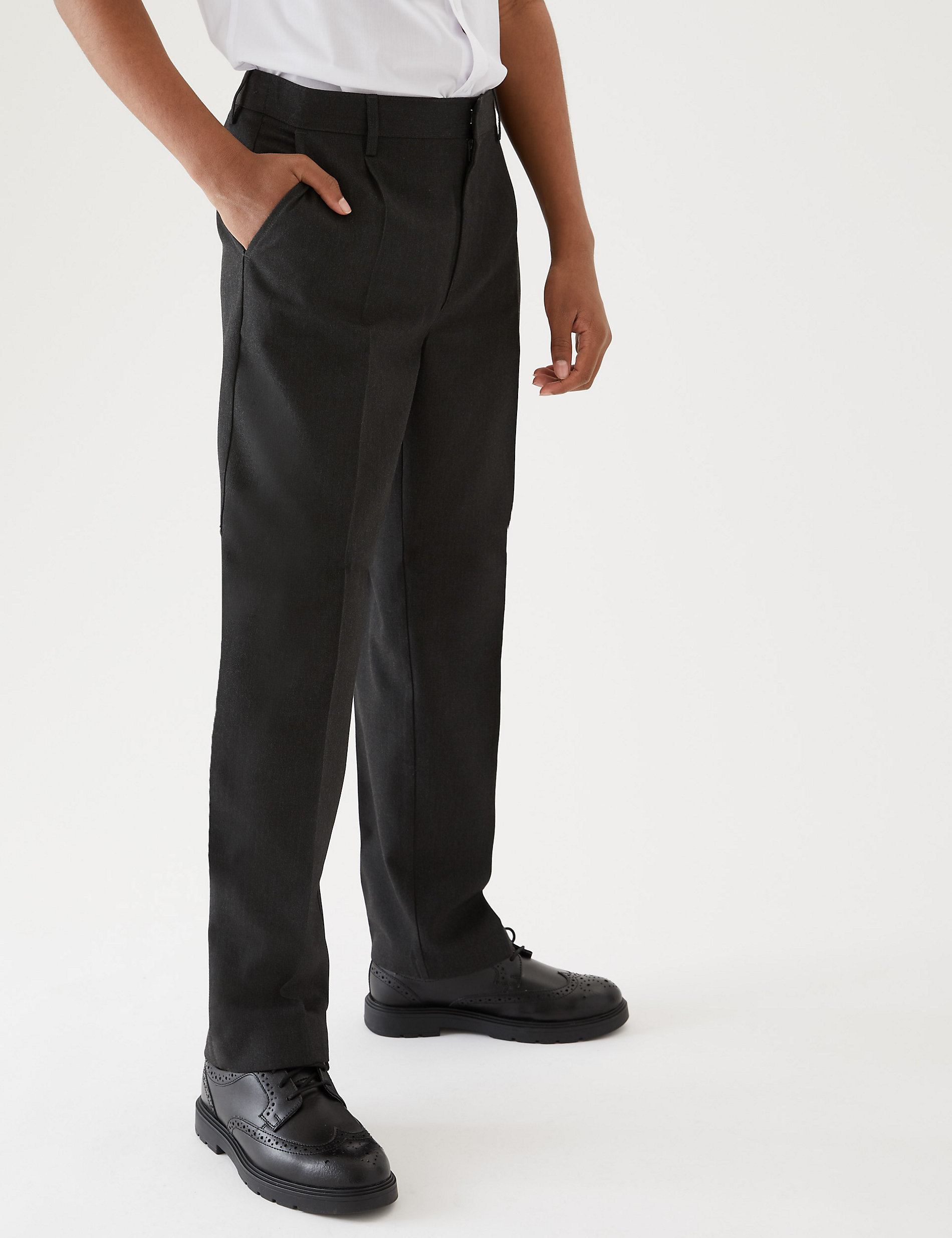 Age 2-16 Ex M&S Boys Regular Fit Black Charcoal Grey Navy School Trousers Pants 