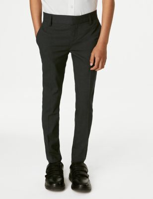 M&S Boys Super Skinny Longer Length School Trousers (2-18 Yrs) - 9-10YLNG - Charcoal, Charcoal,Black