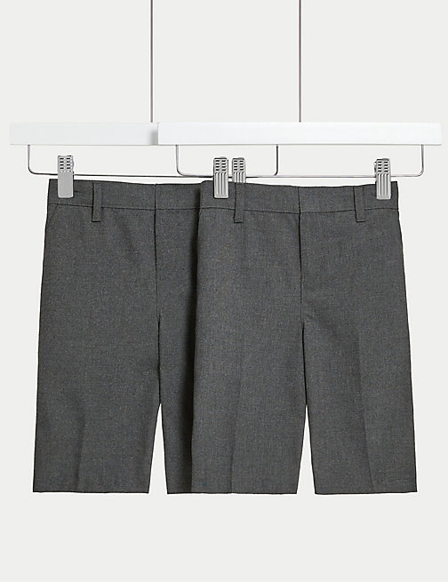 Marks And Spencer Boys M&S Collection 2pk Boys' Easy Dressing School Shorts (3-14 Yrs) - Grey, Grey
