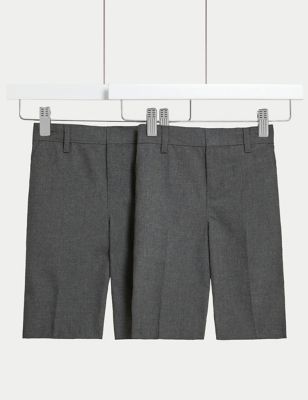 M&S Boys 2-Pack Easy Dressing School Shorts (3-14 Yrs) - 14-15 - Grey, Grey