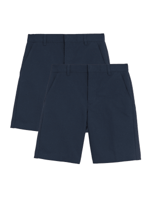 Boys M&S Collection School 2pk Boys' Regular Leg Shorts (2-14 Yrs) - Navy Mix