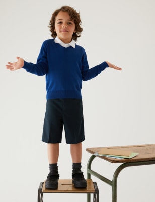 

M&S Collection Pack de 2 pantalones cortos escolares slim para chicos (2-14 años) - Navy, Navy