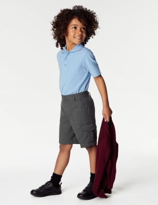 M&S Boys 2-Pack Plus Waist Cargo School Shorts (4-14 Yrs) - 5-6 Y - Grey, Grey