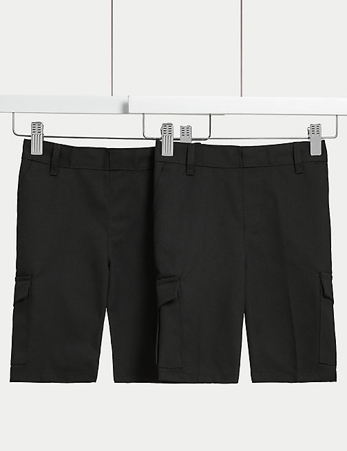Marks And Spencer Boys M&S Collection 2pk Boys' Cargo School Shorts (2-14 Yrs) - Black, Black