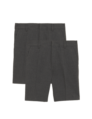

Tallas Plus - Pack de 2 pantalones escolares cortos slim con más cintura para chicos (4-14 años) - Grey, Grey