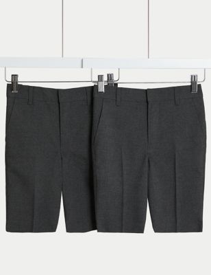 M&S Boys 2-Pack Skinny Leg School Shorts (2-14 Yrs) - 7-8 Y - Grey, Grey