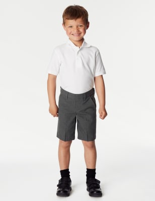 M&S Boys 2pk Boy's Regular Leg Plus Waist School Shorts (4-14 Yrs) - 6-7 Y - Grey, Grey