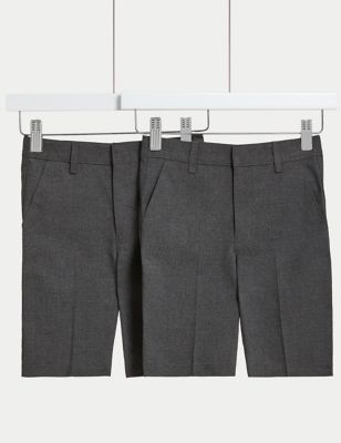 M&S Boys 2-Pack Regular Leg Plus Waist School Shorts (4-14 Yrs) - 5-6 Y - Grey, Grey