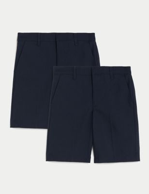 M&S Boys 2-Pack Regular Leg School Shorts (2-14 Yrs) - 2-3 Y - Navy, Navy,Charcoal,Black,Grey