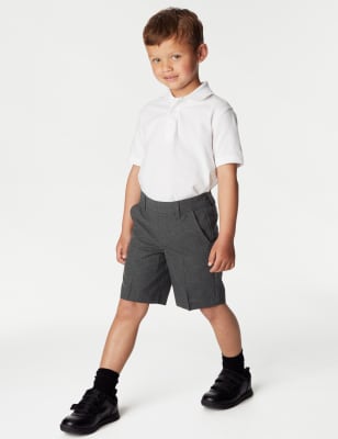 M&S Boys 2-Pack Regular Leg School Shorts (2-14 Yrs) - 7-8 Y - Grey, Grey,Charcoal,Navy