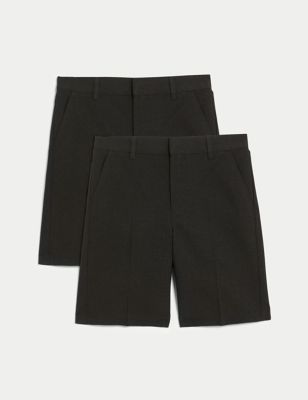 M&S Boys 2-Pack Regular Leg School Shorts (2-14 Yrs) - 8-9 Y - Charcoal, Charcoal,Black,Grey,Navy