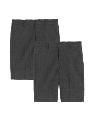 M&S 2 Pack Boys Slim Leg Plus Waist School Shorts (4-14 Yrs) - 13-14 - Grey, Grey