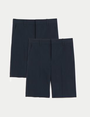 M&S Boys 2pk Boy's Slim Leg School Shorts (2-14 Yrs) - 7-8 Y - Navy, Navy,Black,Charcoal,Grey