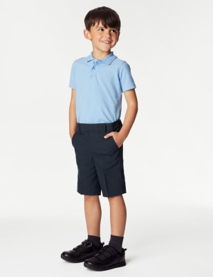 M&S Boys 2-Pack Slim Leg School Shorts (2-14 Yrs) - 7-8 Y - Navy, Navy,Black,Charcoal,Grey