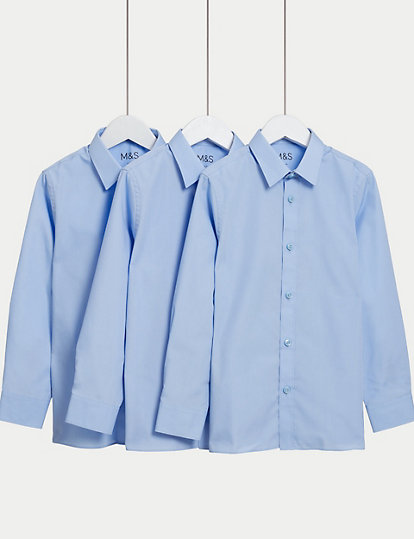 M&S Collection 3Pk Boys' Easy Iron School Shirts (2-16 Yrs) - 11-12 - Blue, Blue