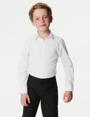 Boys M&S Collection 2Pk Boys' Skinny Fit Stretch School Shirts (2-16 Yrs) - White, White