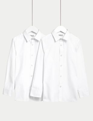 M&S Boys 2-Pack Skinny Fit Stretch School Shirts (2-16 Yrs) - 2-3 Y - White, White