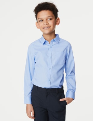 M&S Boys 2pk Boy's Slim Fit Non-Iron School Shirts (2-18 Yrs) - 6-7 Y - Blue, Blue,White