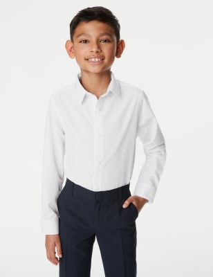 M&S Boys 3pk Boy's Easy Dressing Easy Iron School Shirts (3-18 Yrs) - 8-9 Y - White, White