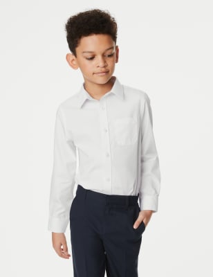 M&S Boys 2pk Boy's Regular Fit Cotton School Shirts (2-18 Yrs) - 7-8 Y - White, White