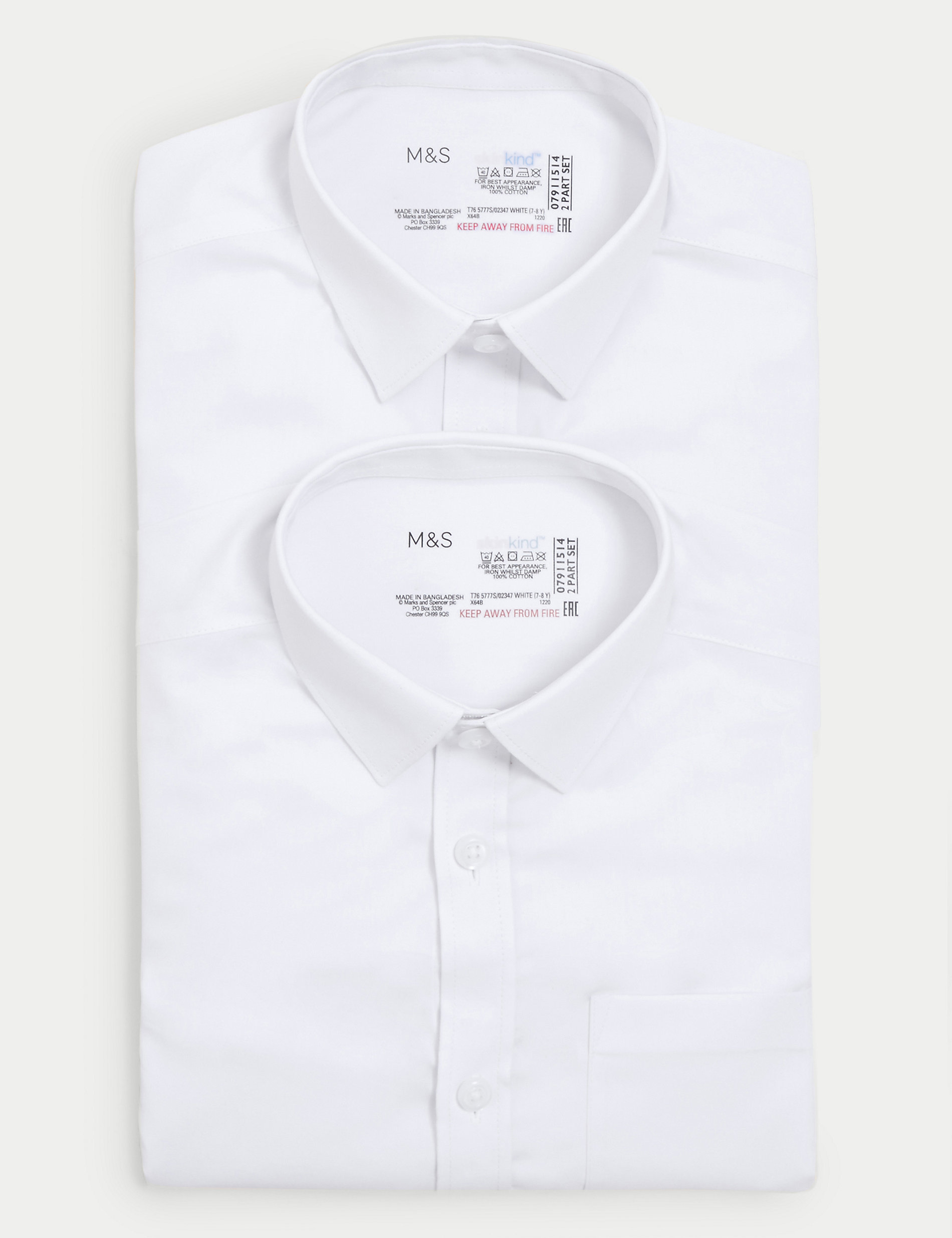 2pk Boys' Regular Fit Skin Kind™ School Shirts (2-18 Yrs)