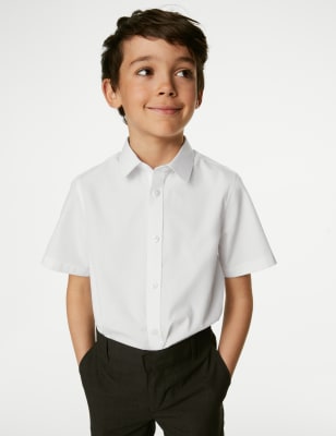 M&S Boys 3-Pack Longer Length Easy Iron School Shirts (4-18 Yrs) - 14-15LNG - White, White