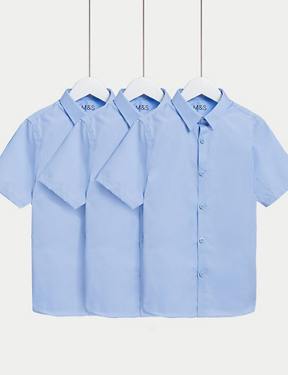 M&S Collection 3Pk Boys' Easy Iron School Shirts (2-16 Yrs) - 2-3 Y - Blue, Blue