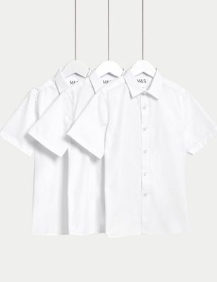 M&S Boys 3-Pack Slim Easy Iron School Shirts (2-16 Yrs) - 6-7 Y - White, White,Blue