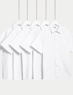 M&S Boys 5-Pack Regular Fit Easy to Iron School Shirts (2-18 Yrs) - 17-18 - White, White
