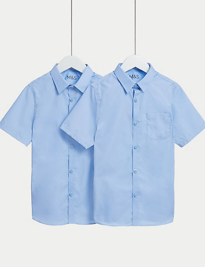 M&S Collection 2Pk Boys' Non-Iron School Shirts (2-18 Yrs) - 8-9 Y - Blue, Blue